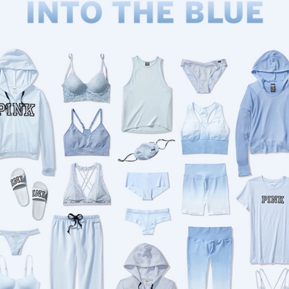 NWT, VICTORIAS SECRET PINK SEAMLESS SPORTS CROP Icy Blue Topaz, SM - Picture 6 of 11